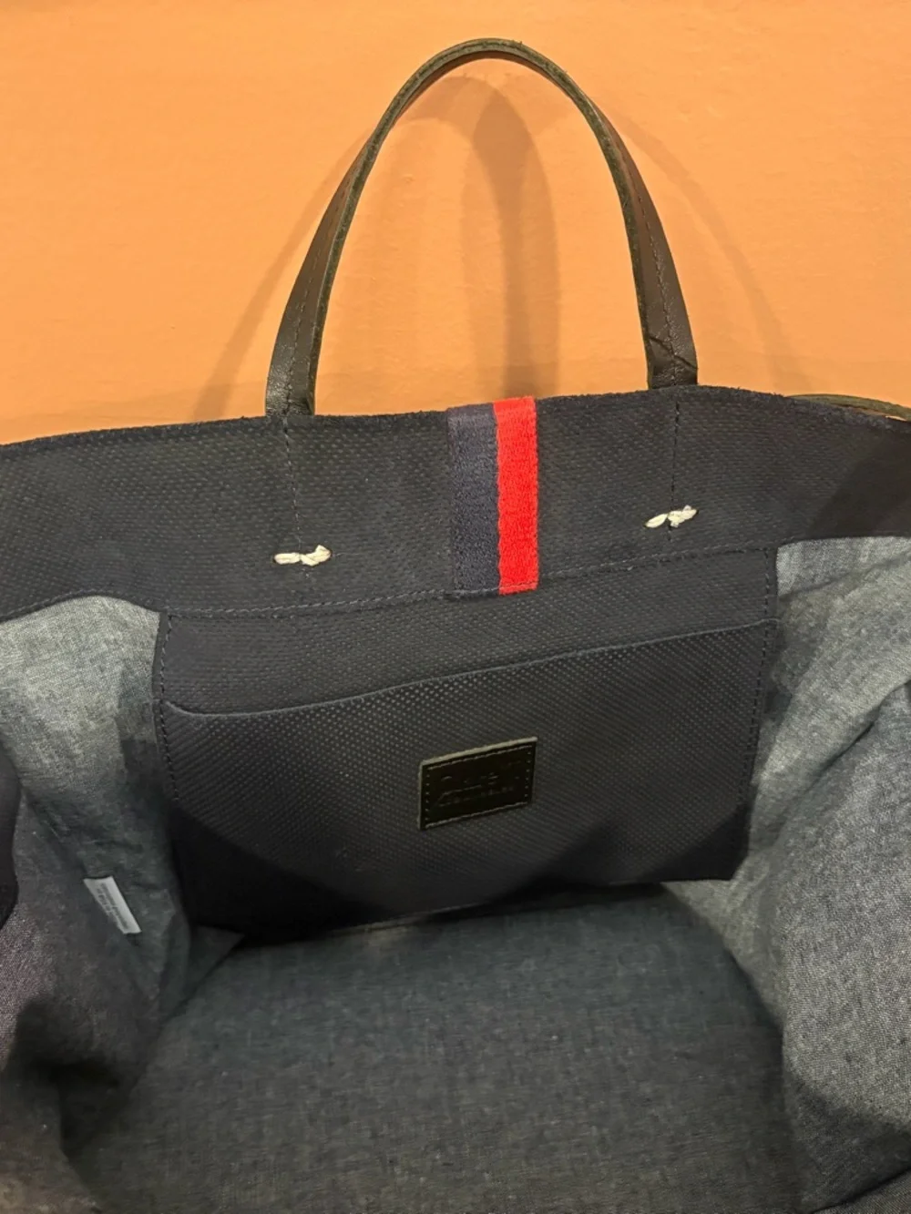 Clare V. Simple Perforated Tote Bag in Navy Purse - Picture 9 of 10
